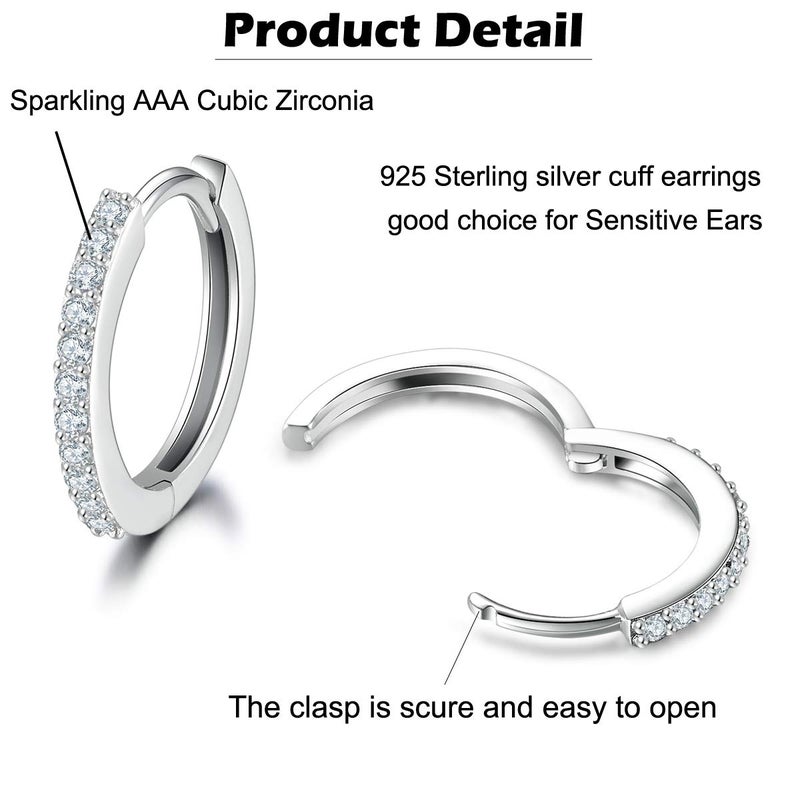GULICX 3 Pairs Sterling Silver Small Hoop Stud Earrings Cubic Zirconia Cuff Earrings, Tiny Cartilage Huggie Hoop Sleeper Earrings Ball Earrings Piercing Jewellery for Women - Image 2